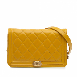 Chanel Boy Quilted Lambskin Leather Wallet on Chain Crossbody Yellow