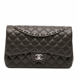 Chanel Classic Double Flap Jumbo Lambskin Leather Matelassè Handbag Grey