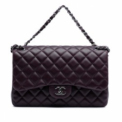 Chanel Classic Double Flap Jumbo Lambskin Leather Matelassè Handbag Purple