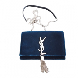 Yves Saint Laurent Kate tassel in nachtblauem Samt und Swarovsky-Details