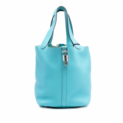 Hermès Picotin 22 Leather Lock Bucket Handbag Blue Atoll