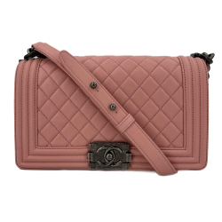 Chanel Boy Medium Quilted Lambskin Leather  Bag Pink