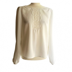 Sézane Blouse IVY, écru, avec empiècement en dentelle