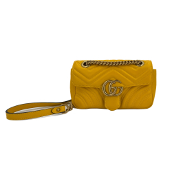 Gucci GG Marmont Mini Chevron Leather Flap Bag Yellow