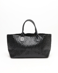 Bottega Veneta Patent Intrecciato Cabat MM Tote Bag