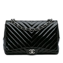 Chanel B Chanel Black Patent Leather Leather Jumbo Classic Chevron Patent Single Flap Italy