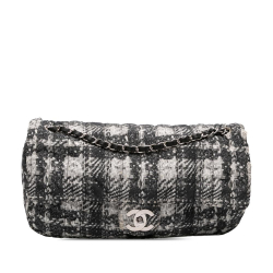 Chanel B Chanel Gray with Black Nylon Fabric CC Tweed Print Single Flap Italy