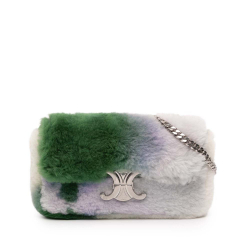 Celine AB Celine White with Multi Fur Natural Material Shearling Triomphe Chain Shoulder Bag Italy