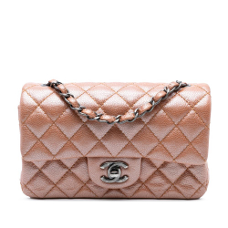 Chanel Pink Mini Rectangular Classic Metallic Caviar Single Flap France