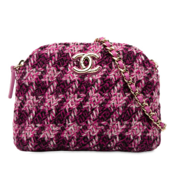 Chanel B Chanel Purple Magenta Tweed Fabric CC Houndstooth Clutch On Chain Italy