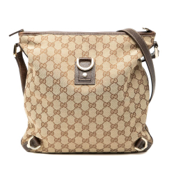 Gucci B Gucci Brown Beige Canvas Fabric GG Abbey D Ring Crossbody Italy