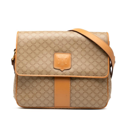 Celine B Celine Brown Beige Coated Canvas Fabric Macadam Crossbody Italy