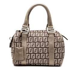 Fendi AB Fendi Brown Canvas Fabric Mini Zucchino Forever Bauletto Boston Bag Italy