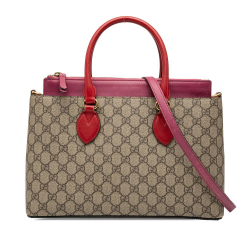 Gucci B Gucci Brown Beige Coated Canvas Fabric GG Supreme Linea A Satchel Italy