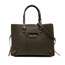 Balenciaga B Balenciaga Brown Dark Khaki Calf Leather Veau Papier A6 Zip Around Satchel Italy