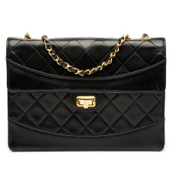 Chanel B Chanel Black Lambskin Leather Leather Medium Quilted Lambskin Mademoiselle Single Flap France