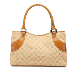 Gucci AB Gucci Brown Beige Canvas Fabric GG Tote Italy