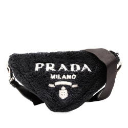 Prada B Prada Black Cotton Fabric Spugna Terry Cloth Triangle Logo Crossbody Italy
