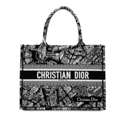 Christian Dior B Dior Black Canvas Fabric Medium Embroidered Plan De Paris Book Tote Italy