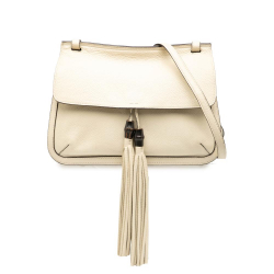 Gucci B Gucci White Ivory Calf Leather Medium Bamboo Daily Crossbody Italy
