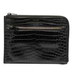 Saint Laurent B Saint Laurent Black Calf Leather Croc Embossed Clutch Italy