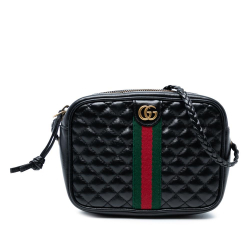 Gucci AB Gucci Black Calf Leather Mini Quilted Web Trapuntata Crossbody Italy