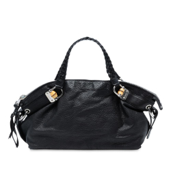 Gucci B Gucci Black Calf Leather Medium Bamboo Bar Tote Italy
