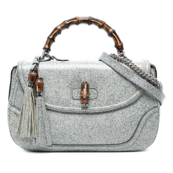 Gucci B Gucci Gray Calf Leather Large Speckled New Bamboo Top Handle Bag Italy