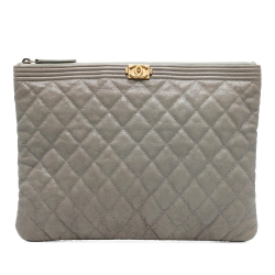 Chanel B Chanel Gray Caviar Leather Leather Medium Quilted Caviar Boy O Case Clutch Italy