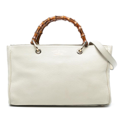Gucci B Gucci White Calf Leather Medium skin Bamboo Shopper Satchel Italy