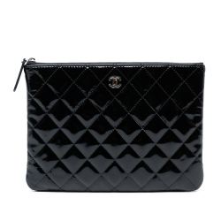 Chanel AB Chanel Black Patent Leather Leather Medium Quilted Patent O Case Clutch Italy