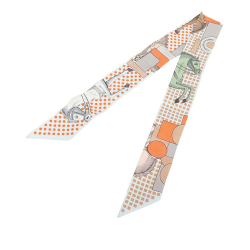 Hermès AB Hermès Blue Light Blue with Gray Silk Fabric Cavalier en Formes Twilly Scarf France