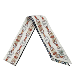 Hermès AB Hermès White Silk Fabric Harnais En Rosace Twilly Scarf France