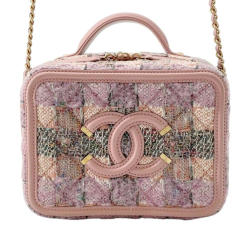Chanel AB Chanel Pink Light Pink Tweed Fabric Small CC Filigree Vanity Case Italy