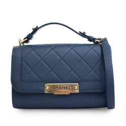 Chanel B Chanel Blue Calf Leather Small Quilted Grained skin Label Click Flap Italy
