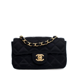 Chanel AB Chanel Black Satin Fabric Extra Mini Rectangular Classic Single Flap Italy