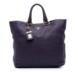 Prada B Prada Purple Violet Calf Leather Vitello Daino Open Convertible Tote Italy