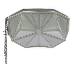 Chanel White Ivory Lambskin Leather Leather Pearlescent Lambskin Midnight Swim Wristlet Clutch Italy