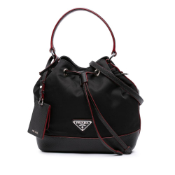 Prada B Prada Black Nylon Fabric Saffiano Trimmed Tessuto Bucket Bag Italy
