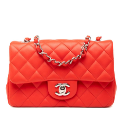 Chanel B Chanel Red Lambskin Leather Leather Mini Rectangular Classic Lambskin Single Flap France