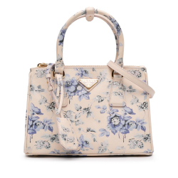 Prada AB Prada Pink Light Pink Saffiano Leather Small Lux Galleria Floral Print Double Zip Satchel Italy