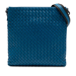 Bottega Veneta AB Bottega Veneta Blue Nappa Leather Leather Nappa Intrecciato VN Crossbody Italy