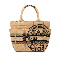 Christian Dior B Dior Brown Beige Hemp Natural Material Small Jute Catherine Tote Italy
