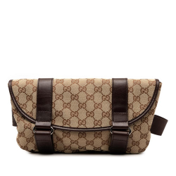 Gucci AB Gucci Brown Beige Canvas Fabric GG Belt Bag Italy