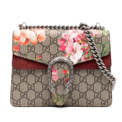 Gucci AB Gucci Brown Beige Coated Canvas Fabric Small GG Supreme Blooms Dionysus Crossbody Italy