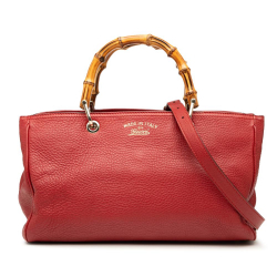 Gucci AB Gucci Red Calf Leather Medium skin Bamboo Shopper Satchel Italy