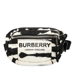Burberry B Burberry White with Black Nylon Fabric Zebra Print Logo Cannon Belt Bag Romania