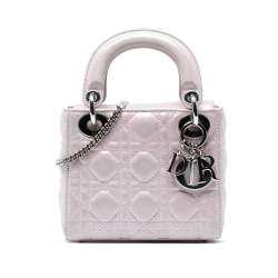 Christian Dior B Dior Pink Lambskin Leather Leather Mini Metallic Lambskin Cannage Lady Dior Italy