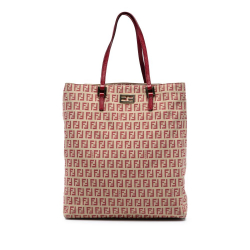 Fendi B Fendi Brown Beige with Red Canvas Fabric Zucchino Tote Italy
