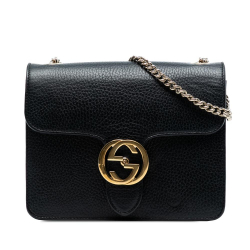 Gucci B Gucci Black Calf Leather Small Dollar skin Interlocking G Crossbody Italy